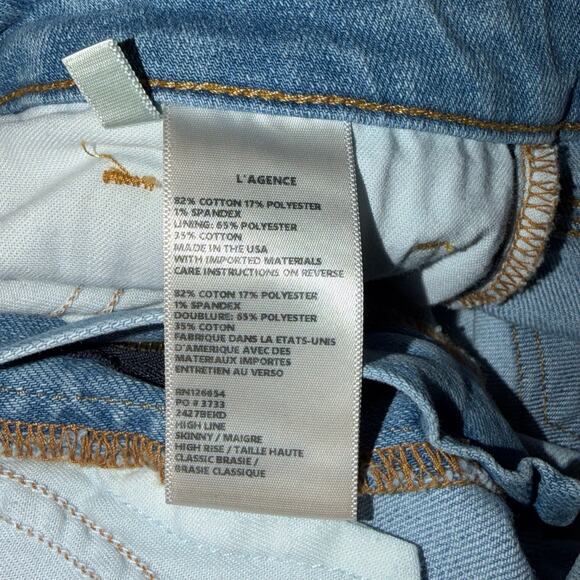 L’AGENCE Margot High Rise Skinny Jeans Women’s Sz 27 Light Wash Raw Hem - Picture 7 of 8